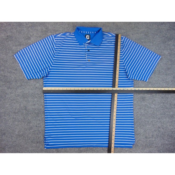 Footjoy Shirt Mens Large Blue White Stripe Golf Polo Knit Stretch - Picture 5 of 9